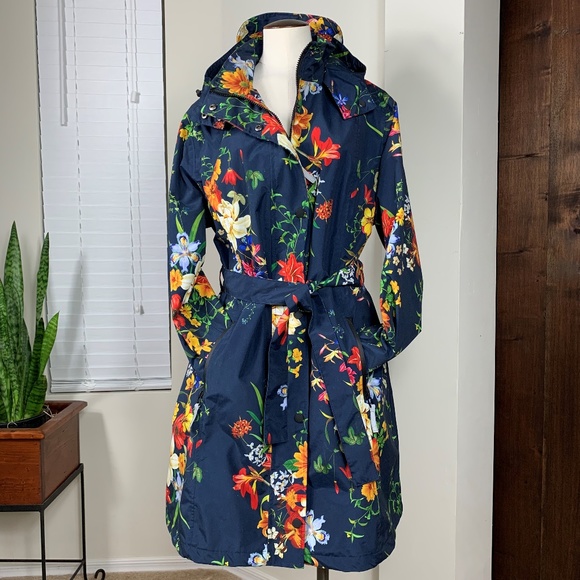 navy floral raincoat